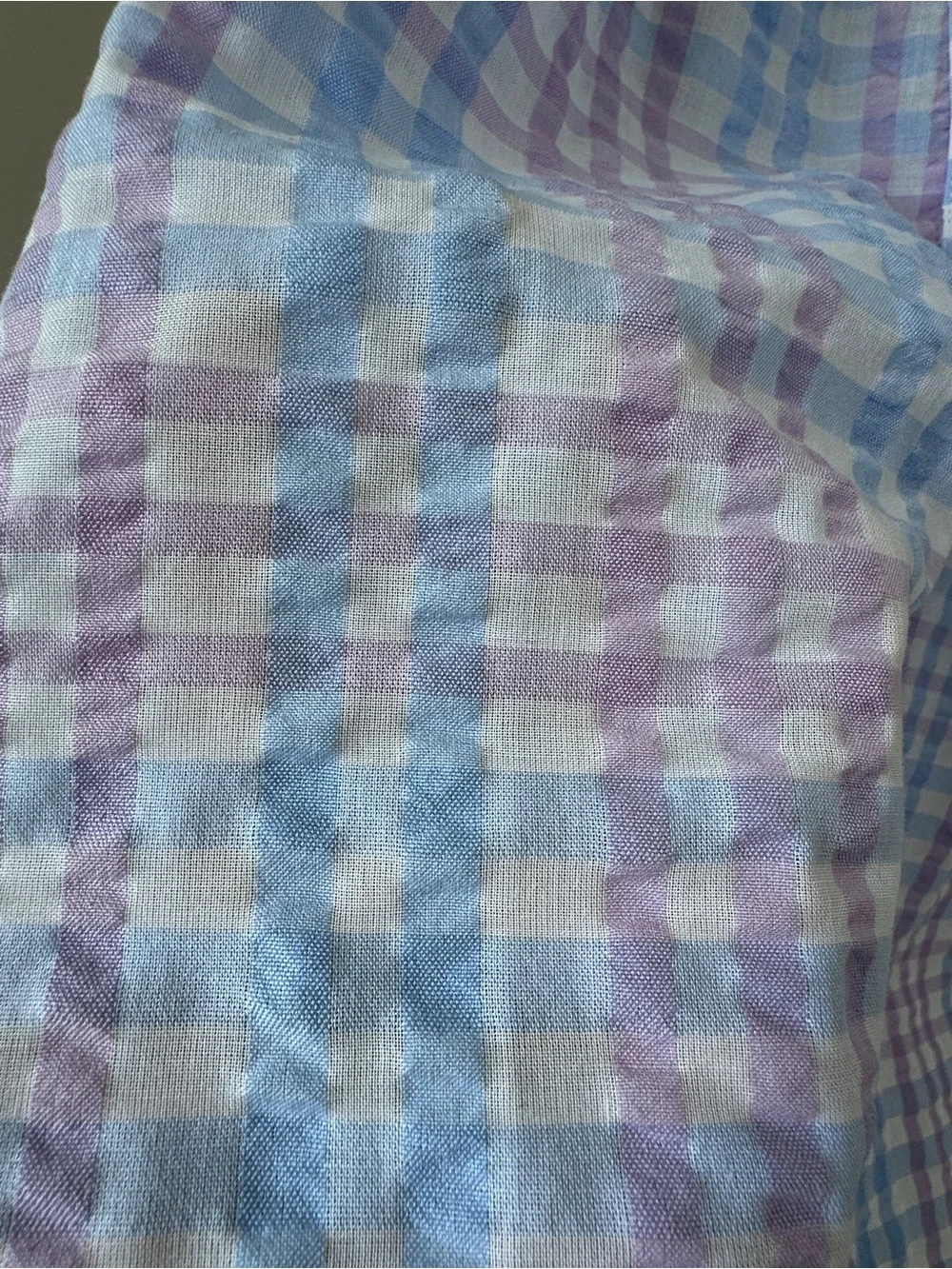 LOFT Lavender & Light Blue Gingham Puff-Sleeve Peasant Blouse Size Large